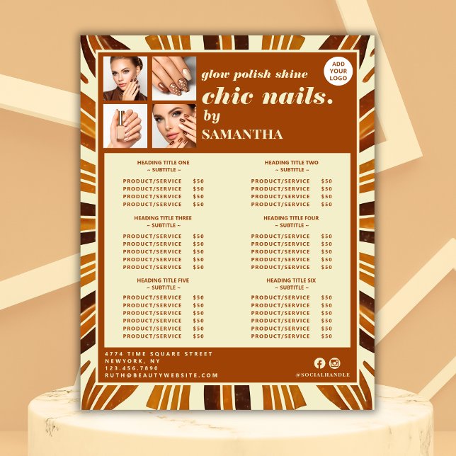 Rustic Chic Business Logo Nail Salon Service List Pedestal Sign (Creator Uploaded)