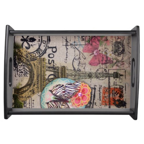 rustic chic butterfly scripts paris eiffel tower serving tray