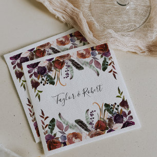 Rustic Chic Butterum & Plum Floral Wedding Napkins