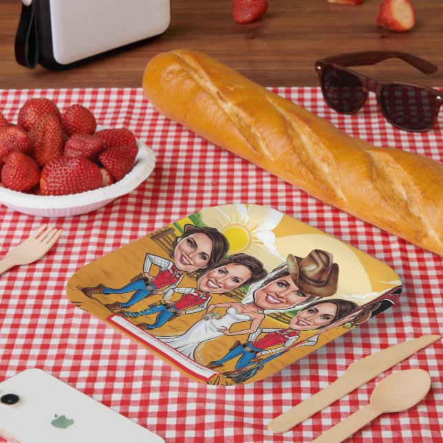 Rustic Chic Caricature Bridal Celebration Paper Plates (Picnic)