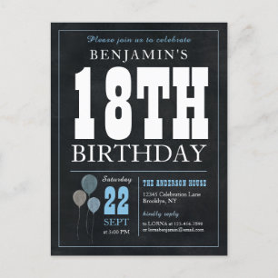 Rustic Chic Chalkboard Blue Balloon 18th Birthday  Postcard