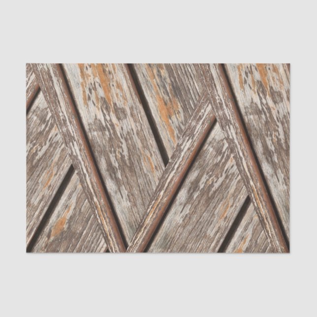 Rustic Chic Chevron Geometric Wood Texture Tissue Paper (Front)