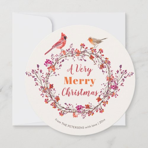 Rustic chic Christmas holly berry wreath modern Holiday Card