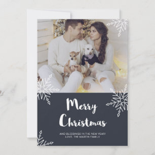 Rustic Chic Christmas Snowflakes with Photo Holiday Card