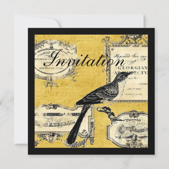 rustic chic country cottage french bird invitation (Front)