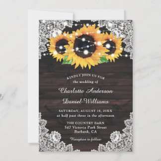 Rustic Chic Country Wood Lace Sunflower Wedding Invitation