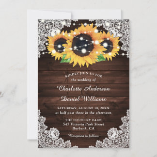 Rustic Chic Country Wood Lace Sunflower Wedding Invitation