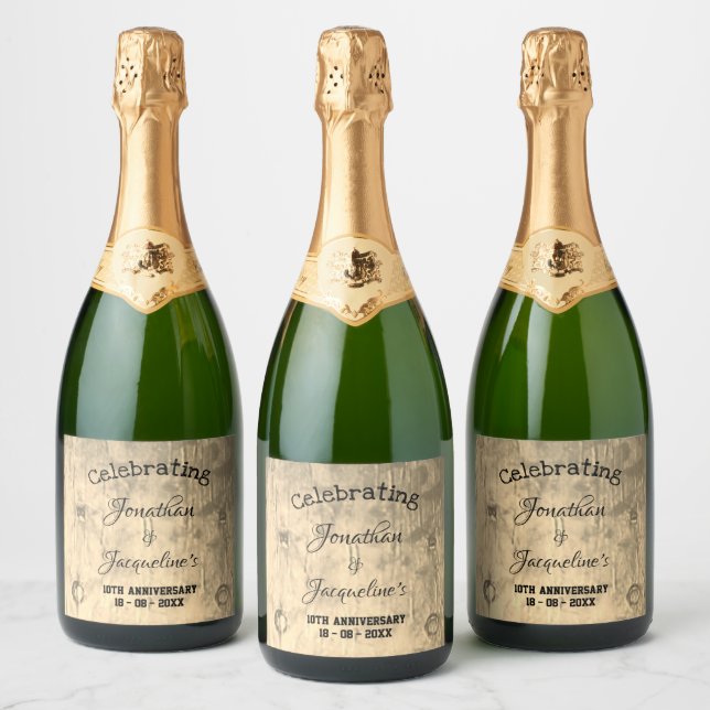 Rustic Chic Couple Elegant Wedding Anniversary Sparkling Wine Label (Bottles)