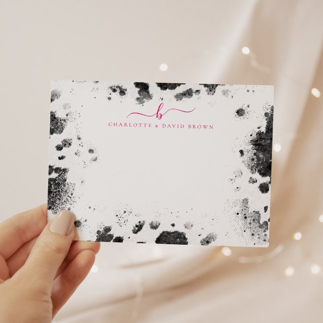 Rustic Chic Cow Print Hot Pink Personalized Note Card (Creator Uploaded)