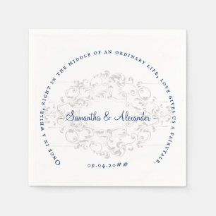Rustic Chic Crest Ivory Royal Blue Gothic Wedding Napkins