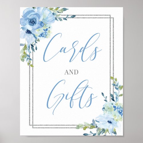 Rustic chic dusty blue floral cards and gifts sign