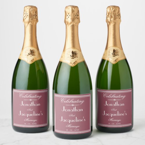Rustic Chic Dusty Rose Wedding Personalized Names Sparkling Wine Label