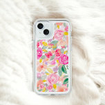 Rustic chic elegant floral watercolor monogram iPhone 15 plus case<br><div class="desc">Rustic chic elegant bold and vibrant floral watercolor monogram with pretty painted pink and yellow flowers with green leaves and branches,  add your monogram</div>