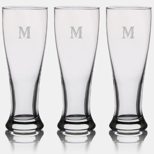 Rustic Chic Elegant Monogrammed Etched Beer Lager Pilsner Glass