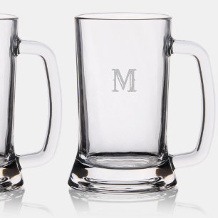 Rustic Chic Elegant Monogrammed Etched Beer Mug Stein