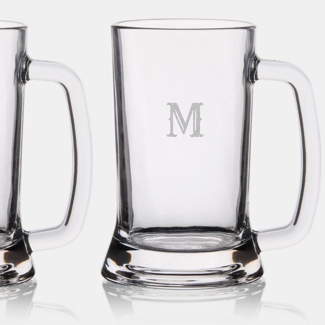 Rustic Chic Elegant Monogrammed Etched Beer Mug Stein (Rustic Chic Elegant Monogrammed Etched Beer Mug Stein)