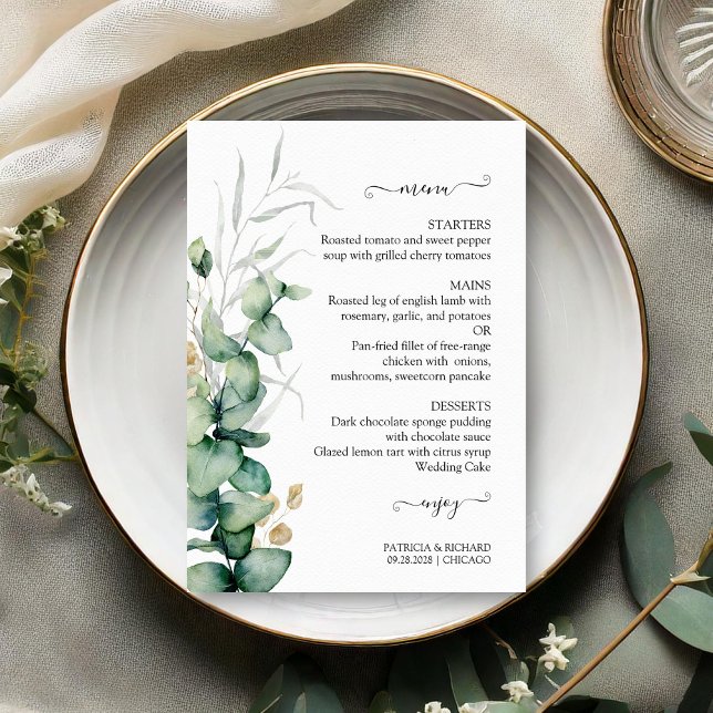 Rustic Chic Eucalyptus Greenery Wedding Menu Cards (Creator Uploaded)