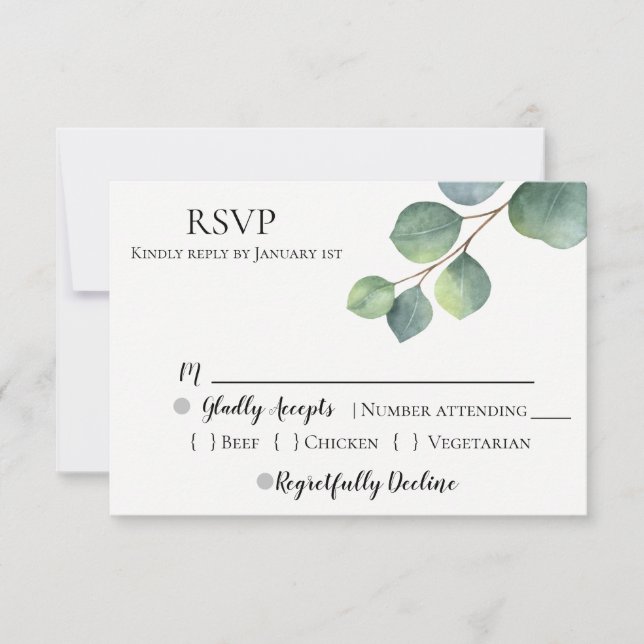 Rustic Chic Eucalyptus Wedding RSVP Card (Front)