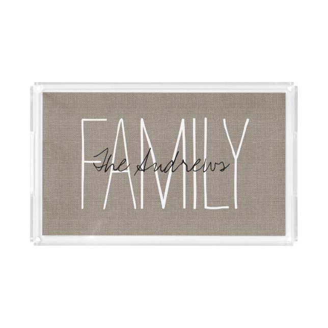 Rustic Chic Family Monogram Acrylic Tray (Front)