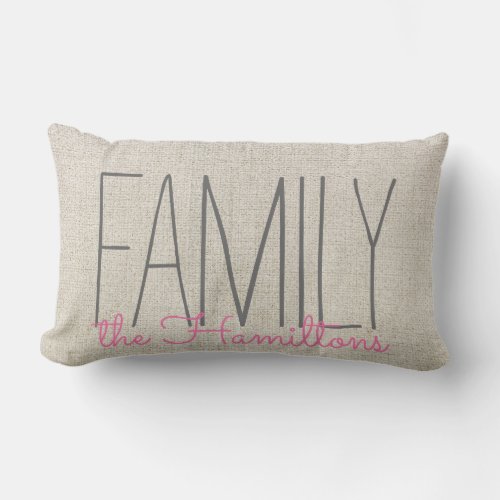 Rustic Chic Family Monogram IN BEIGE  PINK Lumbar Pillow