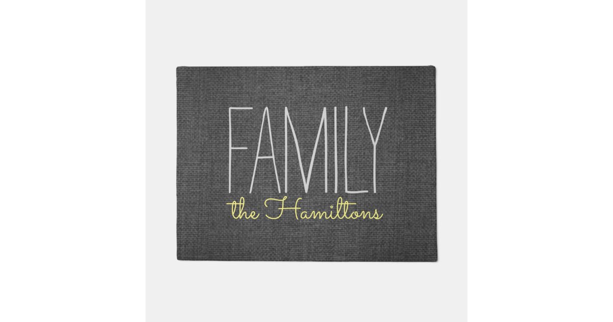Rustic Chic Family Monogram IN DARK GREY YELLOW Doormat Zazzle