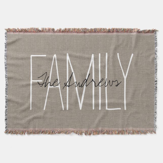 Rustic Chic Family Monogram Throw Blanket (Front)