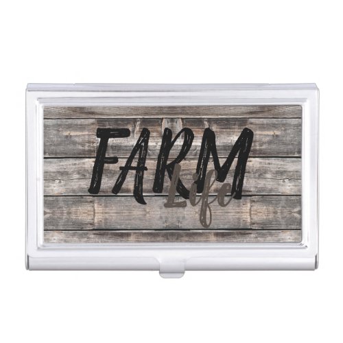 rustic chic FARM LIFE in script Business Card Case