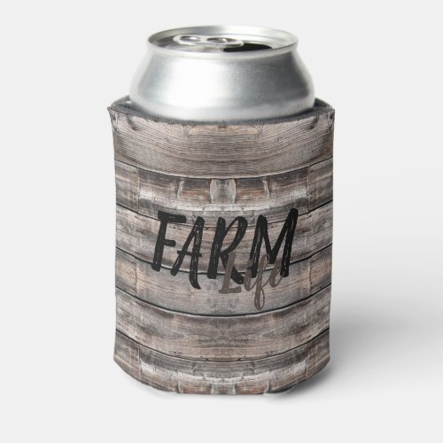 rustic chic FARM LIFE in script Can Cooler