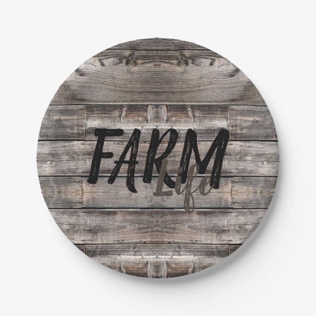 rustic chic FARM LIFE in script | Paper Plates (Front)