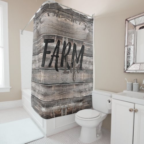 rustic chic FARM LIFE in script Shower Curtain