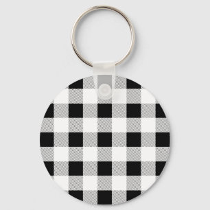 rustic chic farmhouse black white buffalo plaid keychain