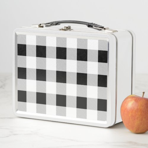 rustic chic farmhouse black  white buffalo plaid metal lunch box