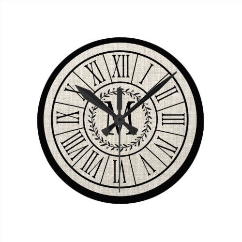 Rustic Chic Farmhouse Family Monogram Laurel Large Round Clock