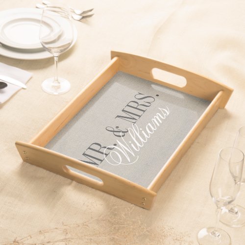 Rustic Chic Faux Burlap Mr and Mrs Monogram Serving Tray