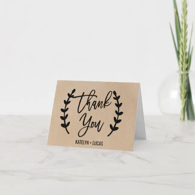 Rustic Chic Faux Kraft Calligraphy Thank You Card | Zazzle