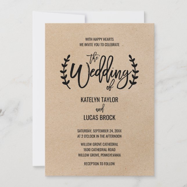 Rustic Chic Faux Kraft Calligraphy Wedding Invitation (Front)