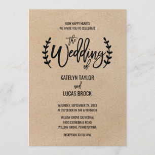 Rustic Chic Faux Kraft Calligraphy Wedding Invitation