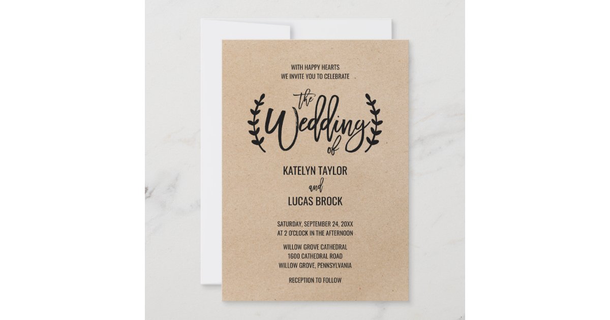 Rustic Chic Faux Kraft Calligraphy Wedding Invitation | Zazzle