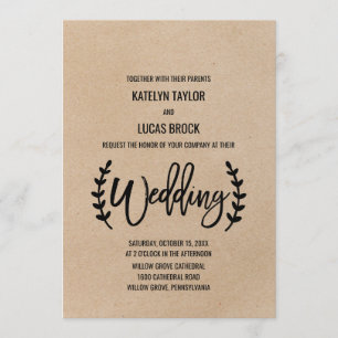 Rustic Chic Faux Kraft Calligraphy Wedding Invitation