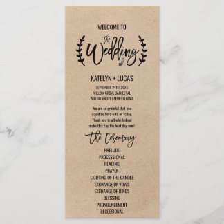 Rustic Chic Faux Kraft Calligraphy Wedding Program