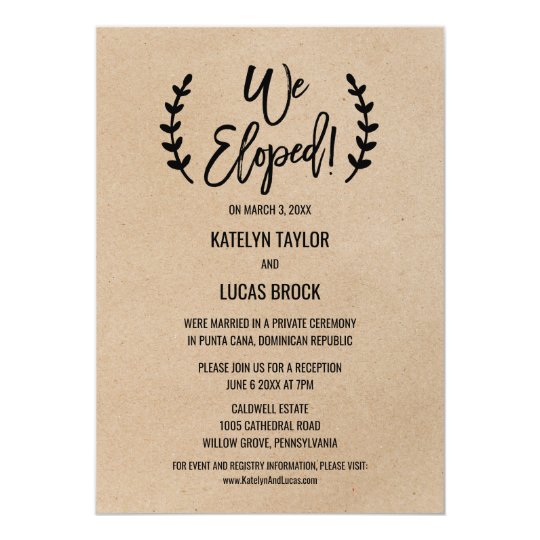 rustic chic faux kraft elopement reception invitation zazzle com