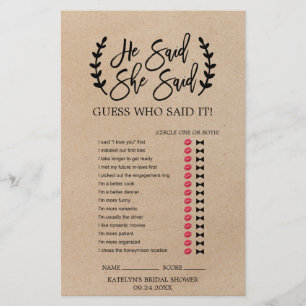 Rustic Chic Faux Kraft "He Said She Said" Game