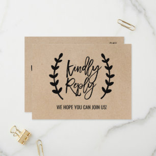 Rustic Chic Faux Kraft Menu Choice RSVP Postcard