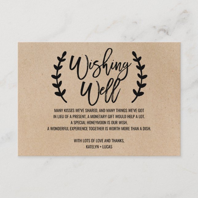 Rustic Chic Faux Kraft Wedding Wishing Well Enclosure Card (Front)