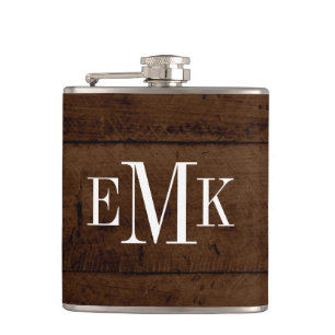 Rustic Chic Faux Wood Classic Monogram Hip Flask