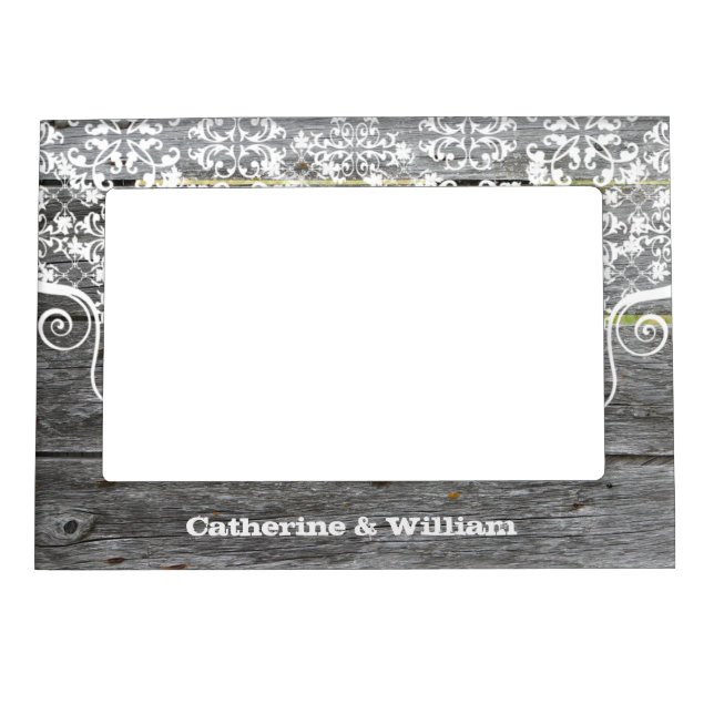 Rustic Chic Fence Custom Wedding Photo Magnetic Picture Frame (Front)