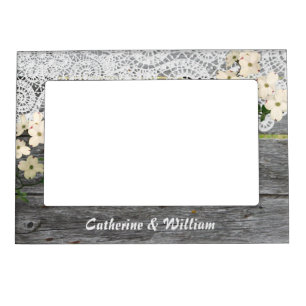 Rustic Chic Fence with Lace Custom Wedding Photo Magnetic Picture Frame