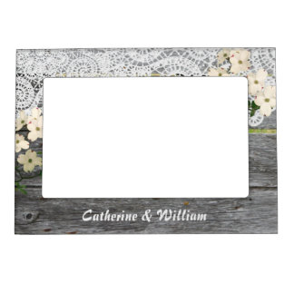 Rustic Chic Fence with Lace Custom Wedding Photo Magnetic Picture Frame
