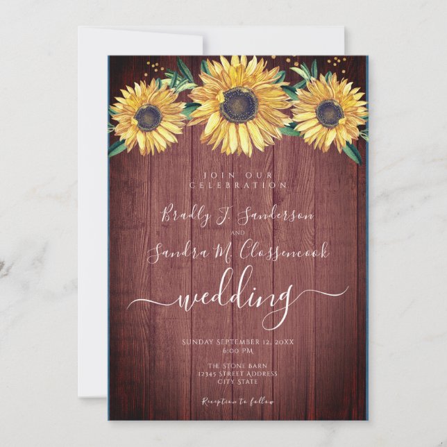 Rustic Chic Floral Barn Wood Wedding Invitation (Front)
