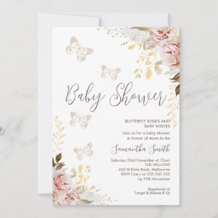 Rustic Chic Floral Butterfly Kisses Baby Shower Invitation